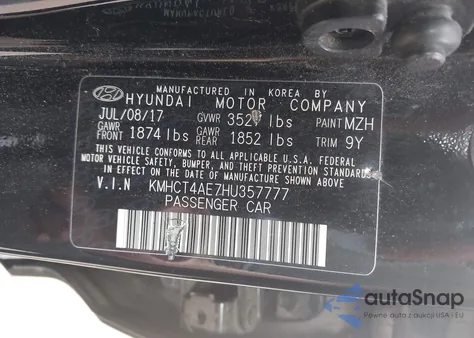 2017 Hyundai Accent Value Edition from USA, damaged, VIN KMHCT4AE7HU357777